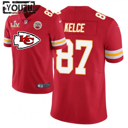 Maillot Enfant Kansas City Chiefs Travis Kelce 87 Nike Rouge Team Logo 2021 Super Bowl LV